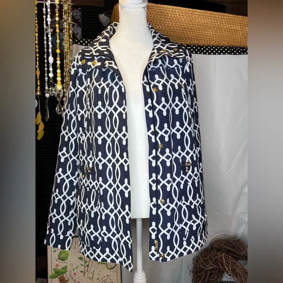 Crown & Ivy Charming Navy and White Rain Jacket  Size Small - Picture 9 of 12